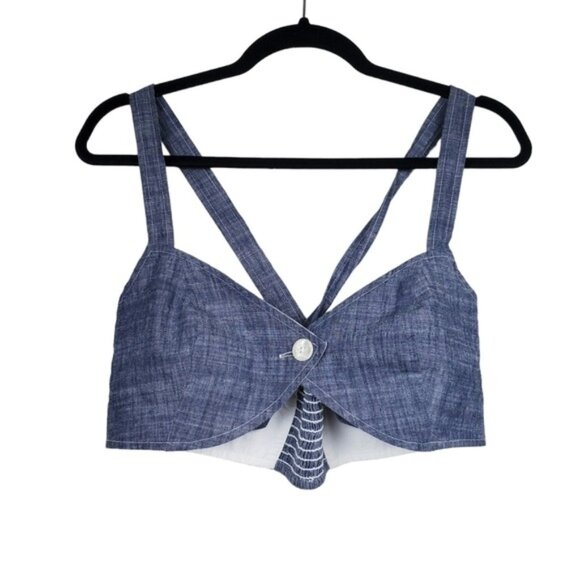 Urban Outfitters Womens Cindy Sleeveless Blue Chambray Bra Top Size M - Picture 3 of 6